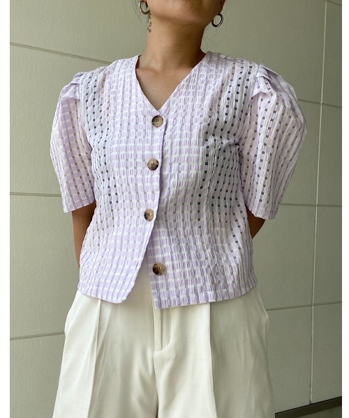 AMAIL(アマイル)の「Check puffy blouse(シャツ/ブラウス・レディース・ホワイト/ブラック/ラベンダー・FREE)」の16枚目の写真