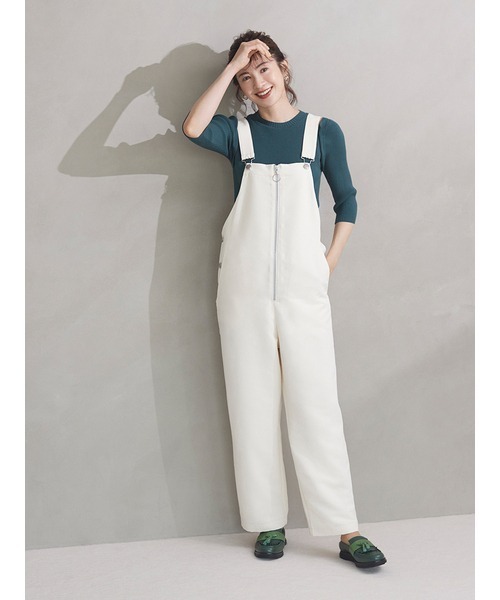 emmi（エミ）の「【emmi atelier】フロントファスナー付きサロペット（サロペット/オーバーオール・レディース・ブラック/オフホワイト・1/0）」の3枚目の写真