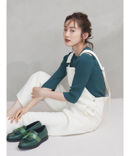 emmi（エミ）の「【emmi atelier】フロントファスナー付きサロペット（サロペット/オーバーオール・レディース・ブラック/オフホワイト・1/0）」の4枚目の写真