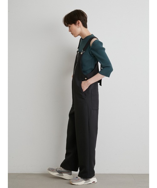 emmi（エミ）の「【emmi atelier】フロントファスナー付きサロペット（サロペット/オーバーオール・レディース・ブラック/オフホワイト・1/0）」の7枚目の写真