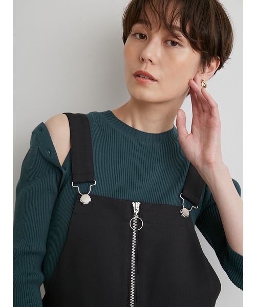 emmi（エミ）の「【emmi atelier】フロントファスナー付きサロペット（サロペット/オーバーオール・レディース・ブラック/オフホワイト・1/0）」の8枚目の写真