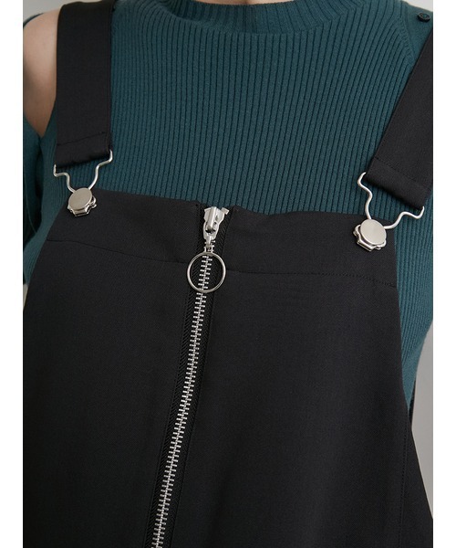 emmi（エミ）の「【emmi atelier】フロントファスナー付きサロペット（サロペット/オーバーオール・レディース・ブラック/オフホワイト・1/0）」の9枚目の写真