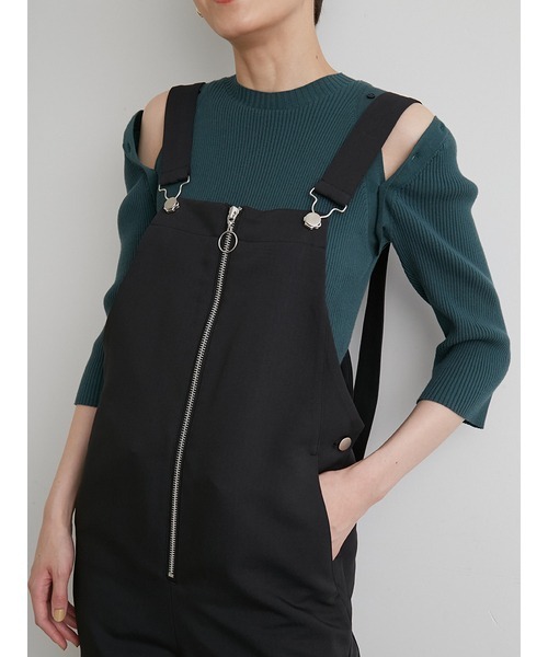 emmi（エミ）の「【emmi atelier】フロントファスナー付きサロペット（サロペット/オーバーオール・レディース・ブラック/オフホワイト・1/0）」の10枚目の写真