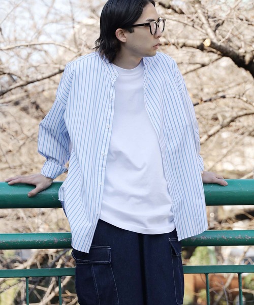 ROOPTOKYO（ループトウキョウ）の「ブロードルーズフィットバンドカラーシャツ オーバーシャツ（シャツ/ブラウス・メンズ・ホワイト/サックスブルー/イエロー/グリーン/ホワイト系・M/L/XL）」の2枚目の写真