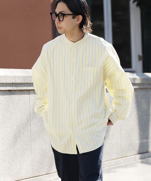 ROOPTOKYO（ループトウキョウ）の「ブロードルーズフィットバンドカラーシャツ オーバーシャツ（シャツ/ブラウス・メンズ・ホワイト/サックスブルー/イエロー/グリーン/ホワイト系・M/L/XL）」の5枚目の写真