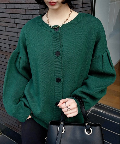 SETUP7（セットアップセブン）の「【SETUP7】ドロップショルダーボリュームスリーブニットカーディガン（カーディガン/ボレロ・レディース・グリーン/ライトグレー/ベージュ/ブラック・FREE）」の19枚目の写真