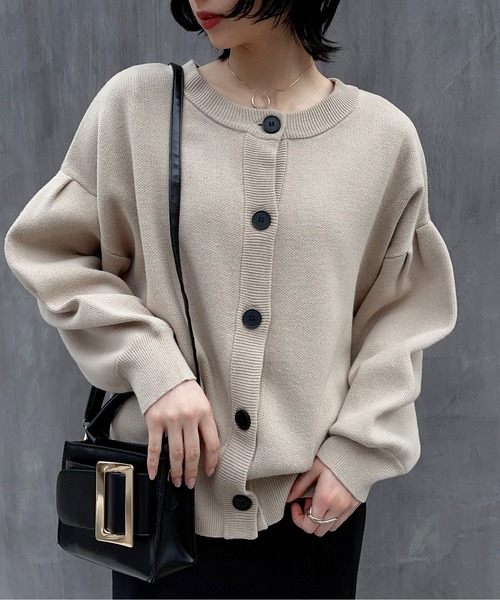 SETUP7（セットアップセブン）の「【SETUP7】ドロップショルダーボリュームスリーブニットカーディガン（カーディガン/ボレロ・レディース・グリーン/ライトグレー/ベージュ/ブラック・FREE）」の14枚目の写真