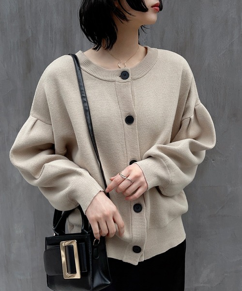 SETUP7（セットアップセブン）の「【SETUP7】ドロップショルダーボリュームスリーブニットカーディガン（カーディガン/ボレロ・レディース・グリーン/ライトグレー/ベージュ/ブラック・FREE）」の13枚目の写真