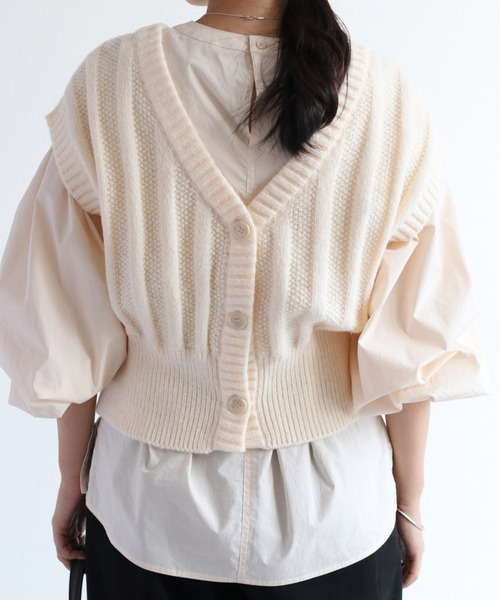 cepo（セポ）の「ショートニットベスト　２WAY（ベスト・レディース・ダークブラウン/グリーン/オフホワイト・M）」の21枚目の写真