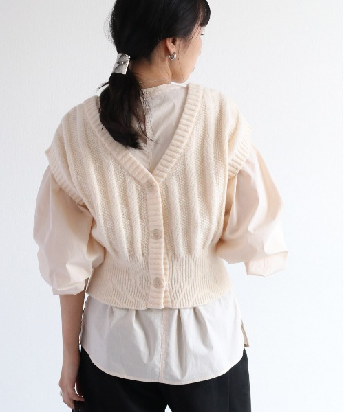 cepo（セポ）の「ショートニットベスト　２WAY（ベスト・レディース・ダークブラウン/グリーン/オフホワイト・M）」の11枚目の写真