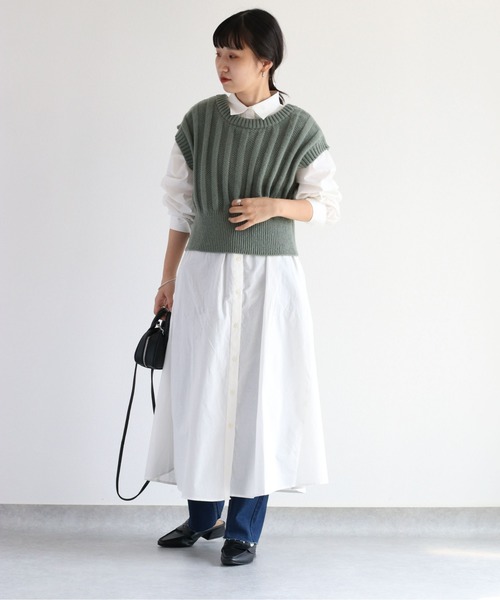 cepo（セポ）の「ショートニットベスト　２WAY（ベスト・レディース・ダークブラウン/グリーン/オフホワイト・M）」の7枚目の写真