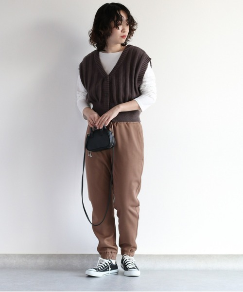cepo（セポ）の「ショートニットベスト　２WAY（ベスト・レディース・ダークブラウン/グリーン/オフホワイト・M）」の16枚目の写真