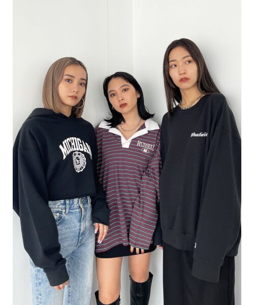 RUSSELL（ラッセル）の「カットオフショートフーディ（パーカー・レディース・グレー/ブラック/ホワイト・FREE）」の6枚目の写真