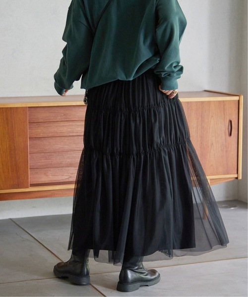SLOBE IENA(スローブイエナ)の「《追加》チュールシャーリングギャザースカート(スカート・レディース・ブラック/アイボリー・FREE)」の20枚目の写真