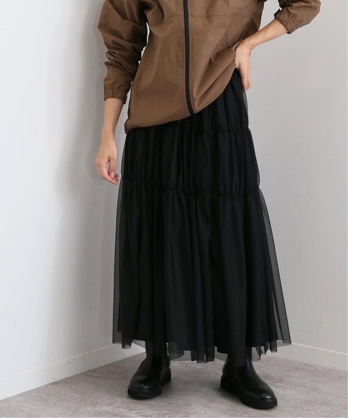 SLOBE IENA(スローブイエナ)の「《追加》チュールシャーリングギャザースカート(スカート・レディース・ブラック/アイボリー・FREE)」の15枚目の写真