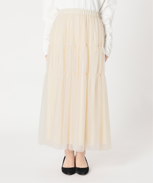 SLOBE IENA(スローブイエナ)の「《追加》チュールシャーリングギャザースカート(スカート・レディース・ブラック/アイボリー・FREE)」の11枚目の写真