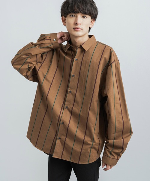 Rocky Monroe(ロッキーモンロー)の「日本製 オーバーサイズ バルーンシルエットストライププリントシャツ(シャツ/ブラウス・メンズ・グレー/ブラック/ブラウン・M/L)」の3枚目の写真