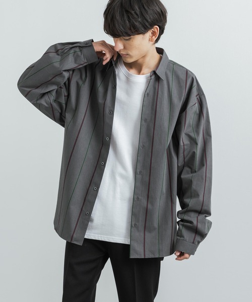 Rocky Monroe(ロッキーモンロー)の「日本製 オーバーサイズ バルーンシルエットストライププリントシャツ(シャツ/ブラウス・メンズ・グレー/ブラック/ブラウン・M/L)」の2枚目の写真