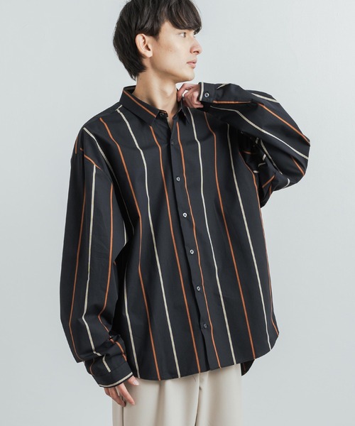 Rocky Monroe(ロッキーモンロー)の「日本製 オーバーサイズ バルーンシルエットストライププリントシャツ(シャツ/ブラウス・メンズ・グレー/ブラック/ブラウン・M/L)」の1枚目の写真