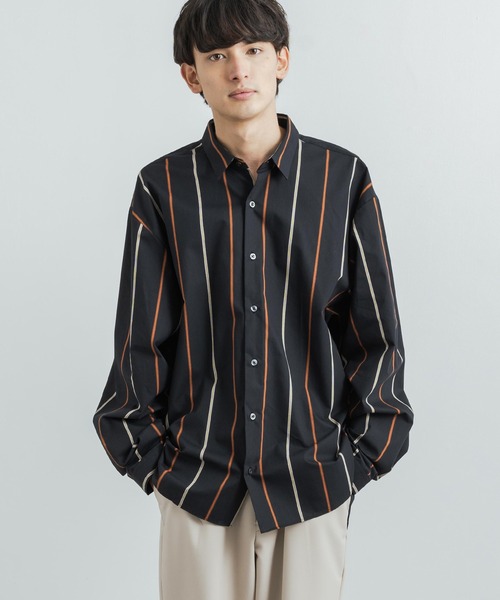 Rocky Monroe(ロッキーモンロー)の「日本製 オーバーサイズ バルーンシルエットストライププリントシャツ(シャツ/ブラウス・メンズ・グレー/ブラック/ブラウン・M/L)」の4枚目の写真