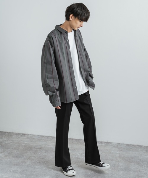 Rocky Monroe(ロッキーモンロー)の「日本製 オーバーサイズ バルーンシルエットストライププリントシャツ(シャツ/ブラウス・メンズ・グレー/ブラック/ブラウン・M/L)」の22枚目の写真