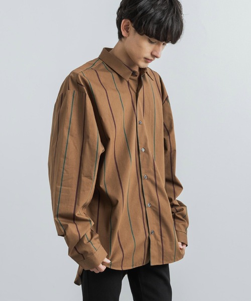 Rocky Monroe(ロッキーモンロー)の「日本製 オーバーサイズ バルーンシルエットストライププリントシャツ(シャツ/ブラウス・メンズ・グレー/ブラック/ブラウン・M/L)」の9枚目の写真