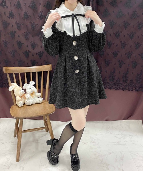 ROJITA(ロジータ)の「ヨークフリルツイードワンピース(ワンピース・レディース・ブラック/アイボリー/グレー・FREE)」の8枚目の写真