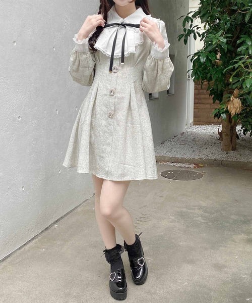 ROJITA(ロジータ)の「ヨークフリルツイードワンピース(ワンピース・レディース・ブラック/アイボリー/グレー・FREE)」の17枚目の写真