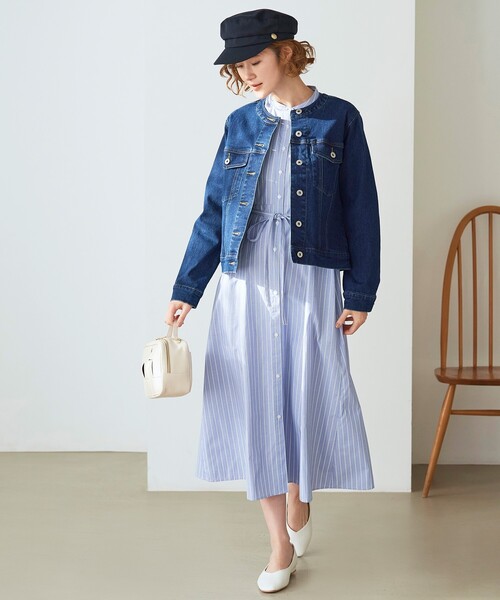 grove（グローブ）の「◆マルチに着回し!ノーカラーデニムジャケット（デニムジャケット・レディース・ネイビー/アイボリー/ブルー・02/03/01/05/04）」の10枚目の写真
