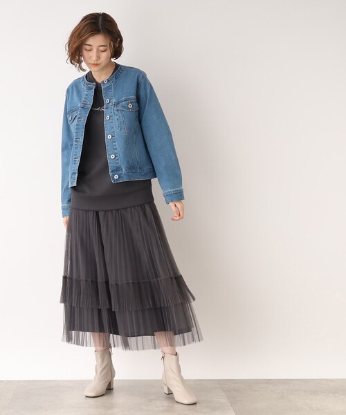 grove（グローブ）の「◆マルチに着回し!ノーカラーデニムジャケット（デニムジャケット・レディース・ネイビー/アイボリー/ブルー・02/03/01/05/04）」の16枚目の写真