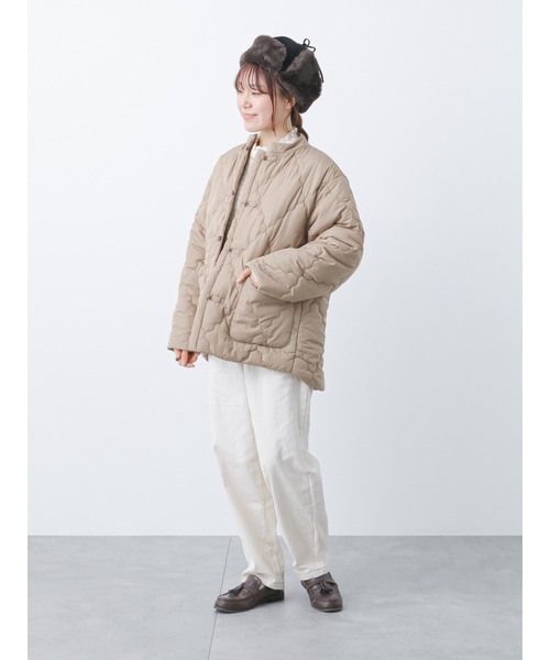 新品タグ付✨ハウスオブロータス チャイナシャツジャケット キュプラ ベージュ M ehka sopo（エヘカソポ）の「チャイナボタンキルトジャケット（その他