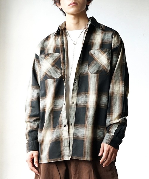 MinoriTY（マイノリティ）の「オンブレーチェック 長袖シャツ レギュラーカラーシャツ（シャツ/ブラウス・メンズ・ブラウン/ブルー/チャコール・L/M）」の3枚目の写真