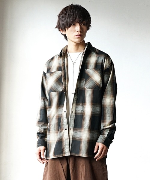 MinoriTY（マイノリティ）の「オンブレーチェック 長袖シャツ レギュラーカラーシャツ（シャツ/ブラウス・メンズ・ブラウン/ブルー/チャコール・L/M）」の9枚目の写真