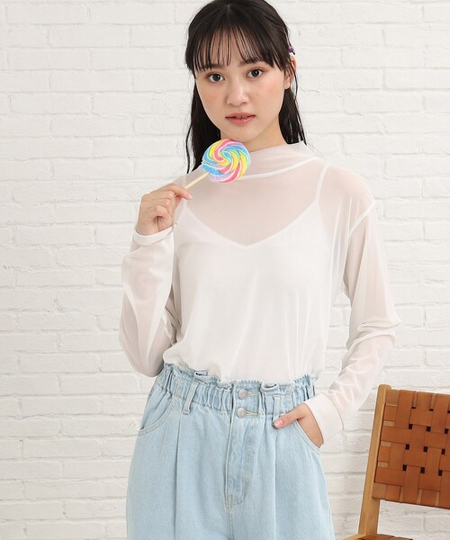 PINK-latte(ピンクラテ)の「◆アソートシアーインナートップス(Tシャツ/カットソー・キッズ・オフホワイト/ブラック系・16/15 )」の2枚目の写真