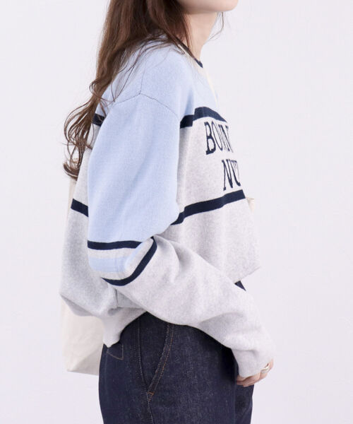 fredy emue(フレディエミュ)の「ジャガードロゴニット プルオーバー(ニット/セーター・レディース・ライトグレー/ネイビー/アイボリー・38)」の5枚目の写真