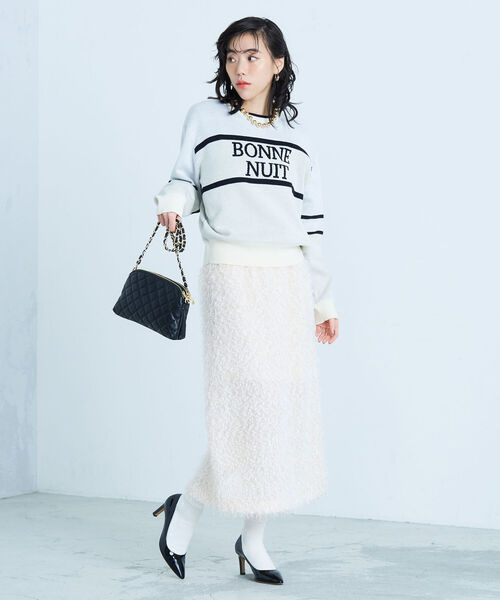 fredy emue(フレディエミュ)の「ジャガードロゴニット プルオーバー(ニット/セーター・レディース・ライトグレー/ネイビー/アイボリー・38)」の6枚目の写真