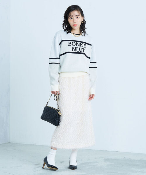 fredy emue(フレディエミュ)の「ジャガードロゴニット プルオーバー(ニット/セーター・レディース・ライトグレー/ネイビー/アイボリー・38)」の7枚目の写真