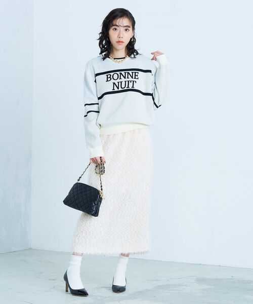 fredy emue(フレディエミュ)の「ジャガードロゴニット プルオーバー(ニット/セーター・レディース・ライトグレー/ネイビー/アイボリー・38)」の8枚目の写真