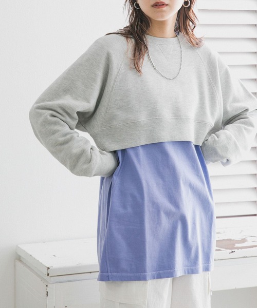 KBF(ケイビーエフ)の「ラグランショートスウェット(スウェット・レディース・ネイビー/グレー/オフホワイト・ONE)」の16枚目の写真