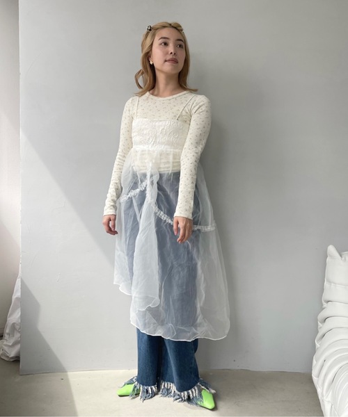 SANSeLF（サンセルフ）の「アシンメトリーチュールキャミソールドレス【SANSeLF】 sanw23s023（ワンピース・レディース・ブラック/ホワイト・FREE）」の7枚目の写真