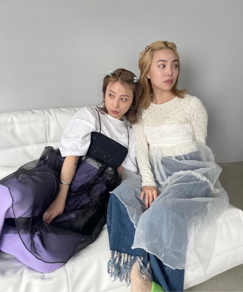 SANSeLF（サンセルフ）の「アシンメトリーチュールキャミソールドレス【SANSeLF】 sanw23s023（ワンピース・レディース・ブラック/ホワイト・FREE）」の4枚目の写真