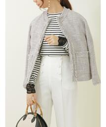 Te chichi | ミックスツイードノーカラージャケット(ノーカラージャケット)