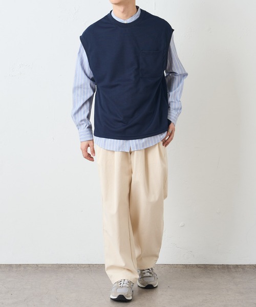 DISCOAT（ディスコート）の「ストライプバンドカラーシャツカノコベストアンサンブル（アンサンブル・メンズ・グレイッシュベージュ/ネイビー・LARGE/MEDIUM）」の5枚目の写真