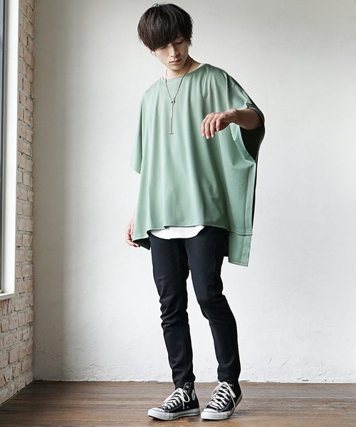 MinoriTY】バックスリットポンチョTシャツ オーバーサイズ