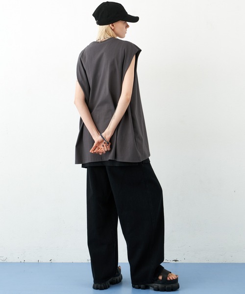 AIVER（アイバー）の「AIVER　16/-ウォッシュ天竺ワイドN/S TEE（Tシャツ/カットソー・メンズ・ブラック/ホワイト/チャコールグレー/イエロー・SMALL/MEDIUM/LARGE）」の7枚目の写真