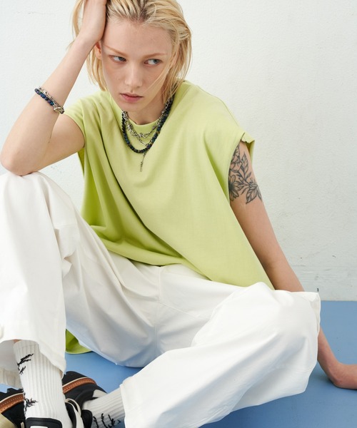 AIVER（アイバー）の「AIVER　16/-ウォッシュ天竺ワイドN/S TEE（Tシャツ/カットソー・メンズ・ブラック/ホワイト/チャコールグレー/イエロー・SMALL/MEDIUM/LARGE）」の11枚目の写真