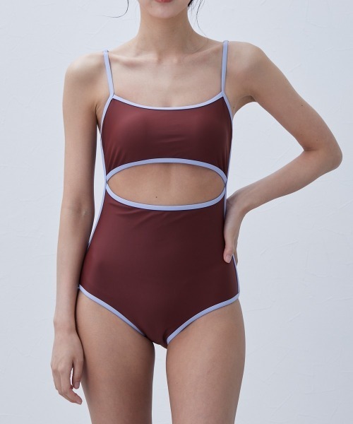 QFORON(キュフォロン)の「カットアウトパイピングワンピース水着(水着・レディース・ブラウン・LL/L/M)」の13枚目の写真