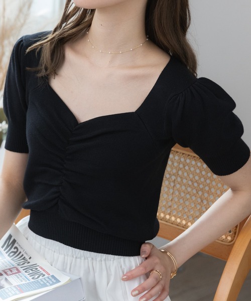 Ada.(エイダ)の「今なら490円!フロントギャザーパフスリニット(ニット/セーター・レディース・オフホワイト/ライトベージュ/ブラック・FREE)」の12枚目の写真