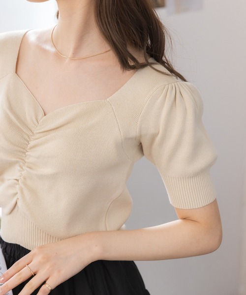 Ada.(エイダ)の「今なら490円!フロントギャザーパフスリニット(ニット/セーター・レディース・オフホワイト/ライトベージュ/ブラック・FREE)」の9枚目の写真
