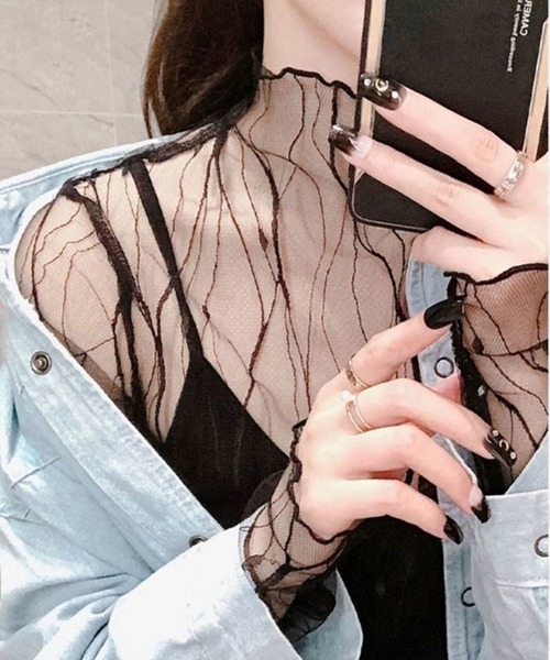 DAY CLOSET(デイ クローゼット)の「レディース 長袖レースシアー刺繍メロウタートルネックトップス(シャツ/ブラウス・レディース・アイボリー/ブラック/ホワイト・ONE SIZE)」の7枚目の写真